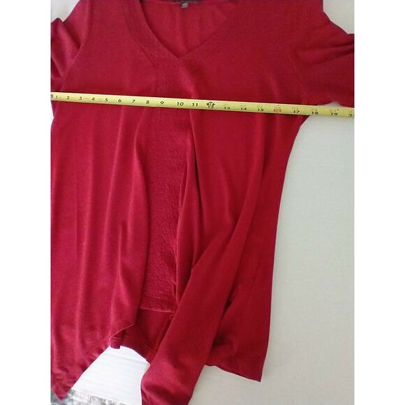 Adrianna Papell Tunic Top Women's Size M Red Knit 3/4 Sleeve Shark Bite Pullover - Picture 6 of 12